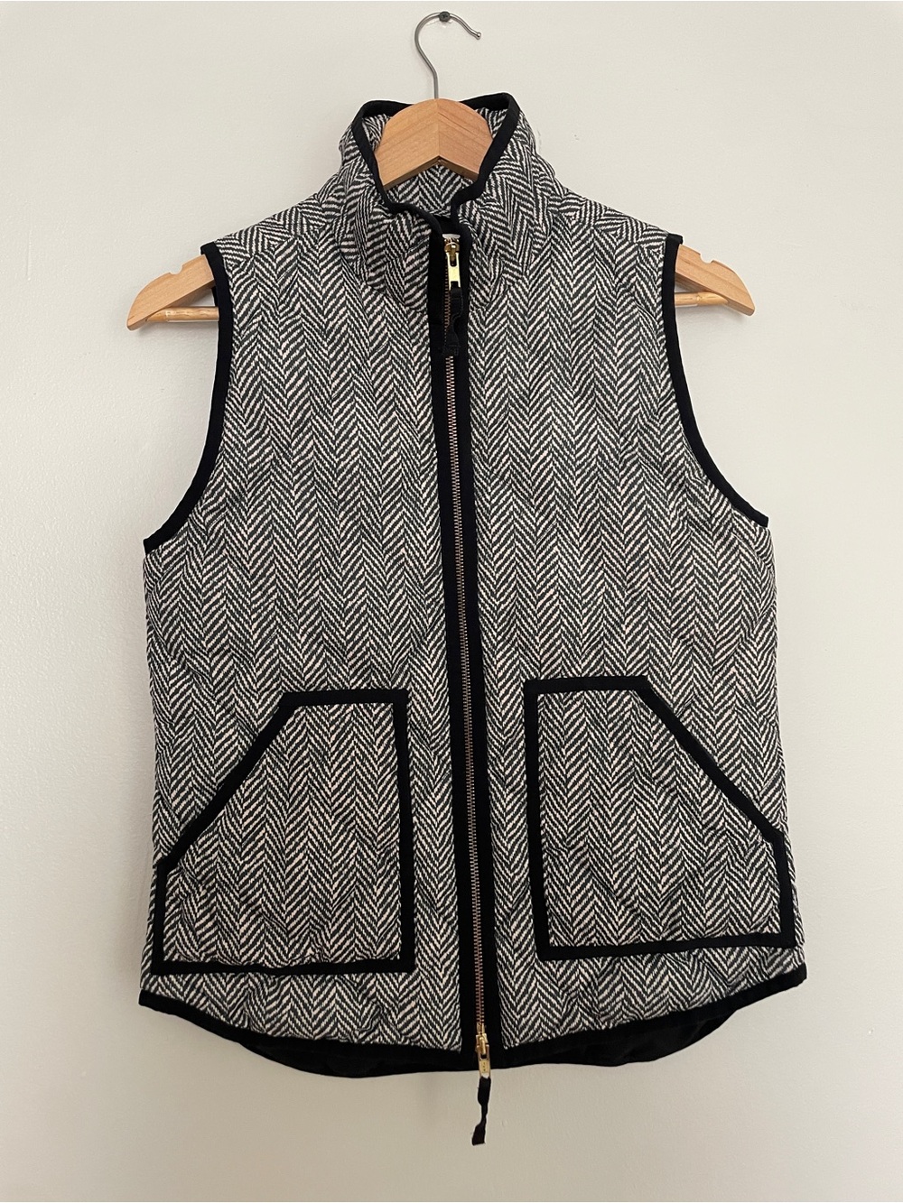 J. Crew Herringbone Zip-Front Vest - Black & White